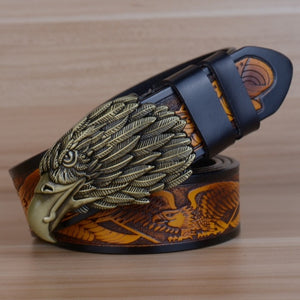 Unisex Famous Eagle Design Cow skin Genuine Leather Belt with Eagle Head Buckle