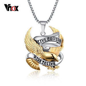 Vnox Men's Eagle Stainless Steel Metal "LIVE TO RIDE" Pendant  Necklace